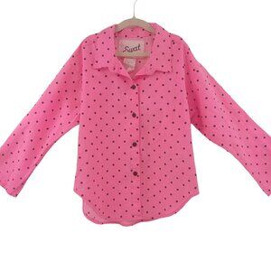 Vintage  80s Girls SWAT Pink Polka Dot Shirt Size L 36 In Bust 3/4 Sleeves USA